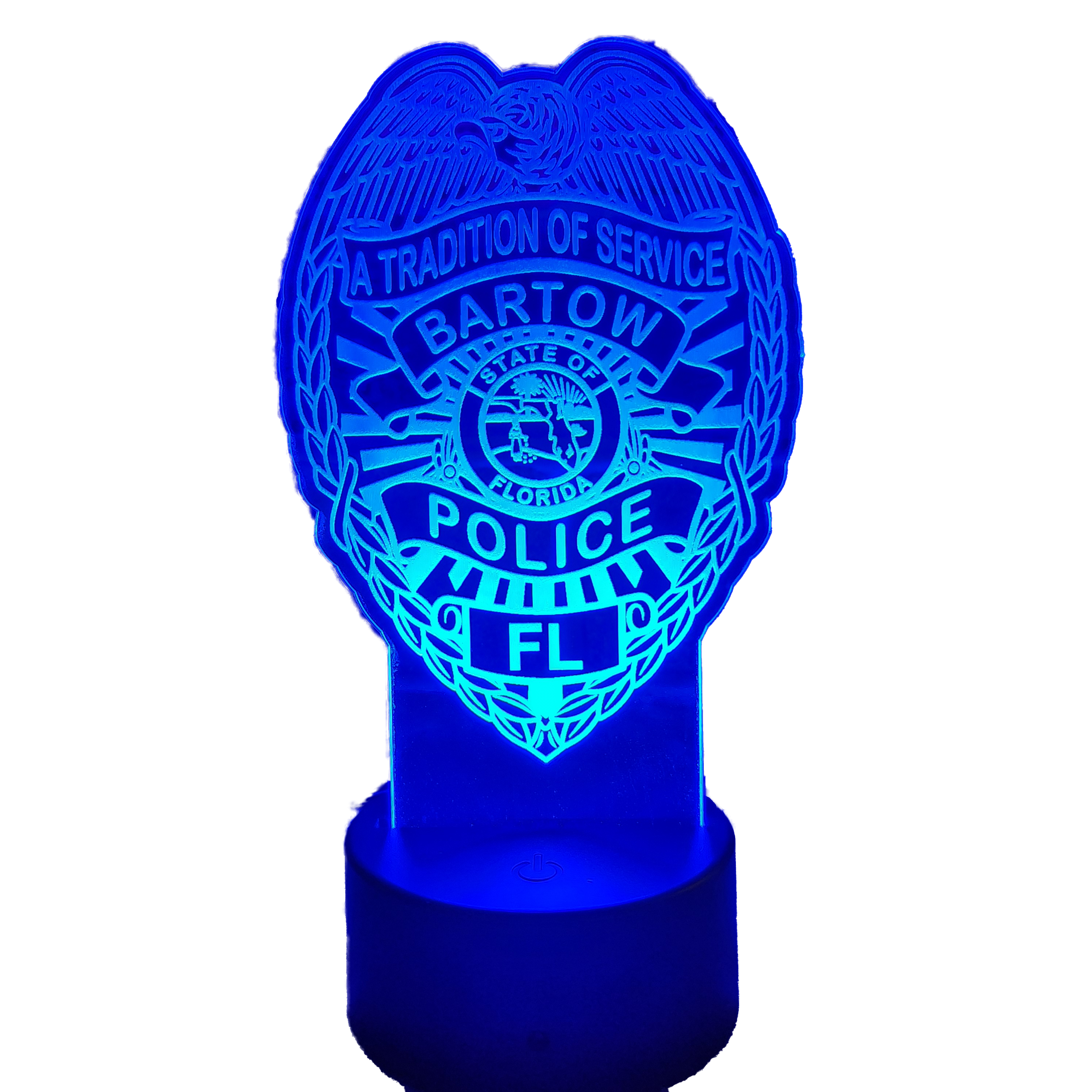 Finished custom LED light with police badge design