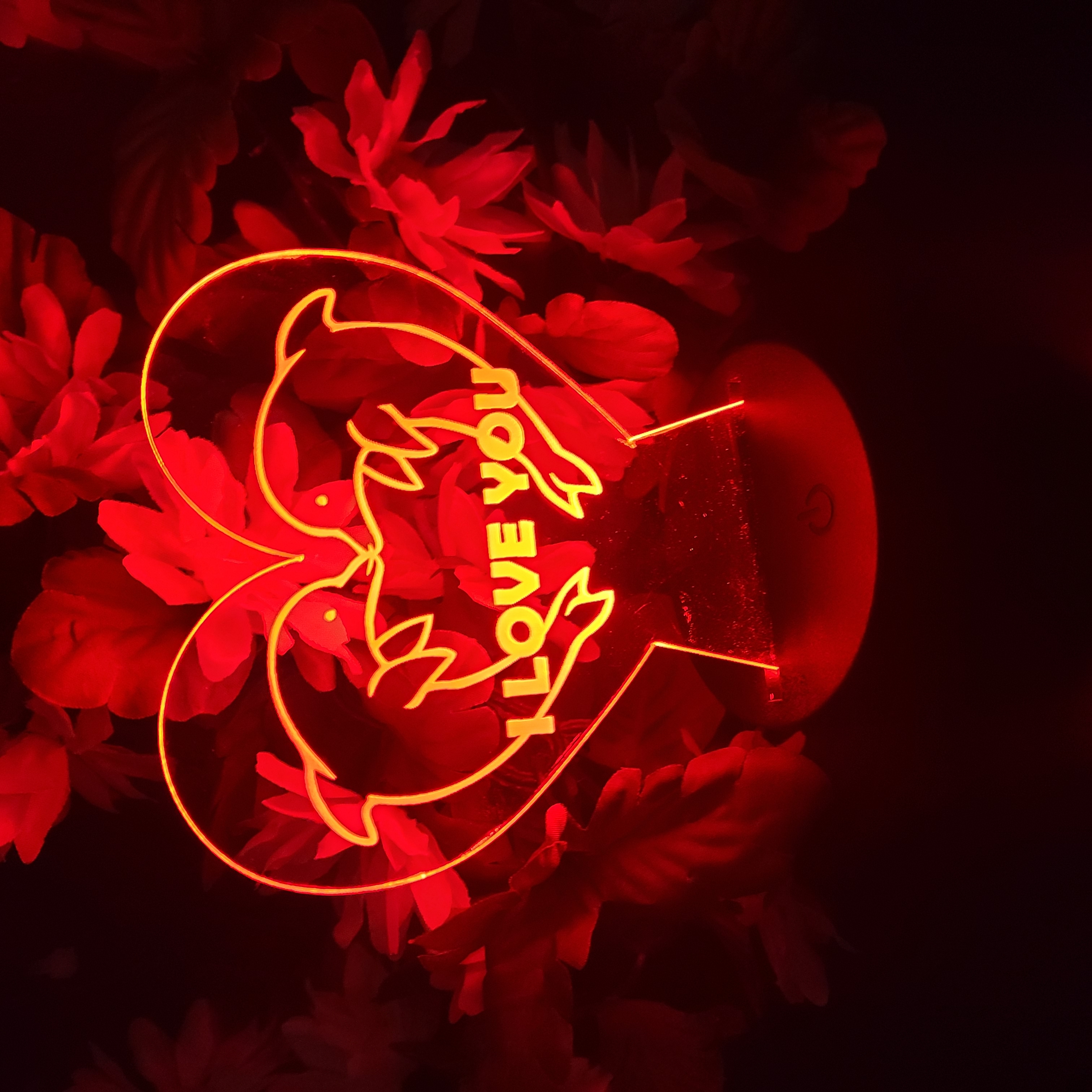 Custom LED light created for an gift of two dolphins and the words I Love You